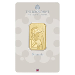 The Royal Mint Britannia 20g zlatna pločica u blister pakovanju spreda